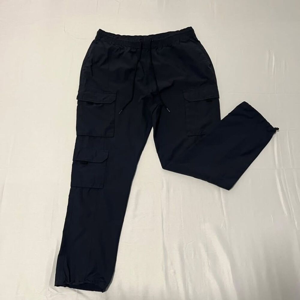 PacSun Men's L Navy Cargo Pants 59% Cotton Nylon Drawstring Multi Pocket